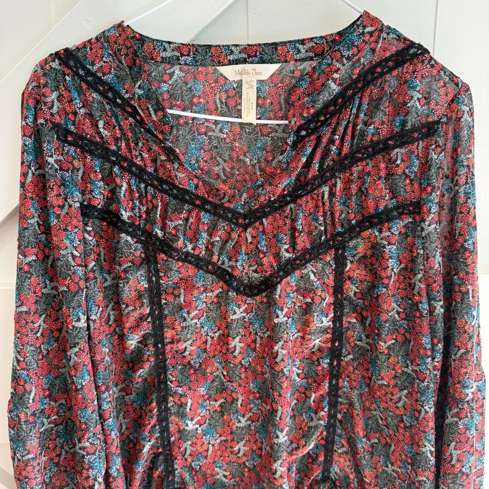 Matilda Jane Carol Tunic Blouse Gypsy Sz XL Boho Floral Long Sleeves Peasant Top - Picture 2 of 10
